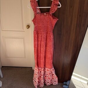 Marea Red and White Sleeveless Maxi Dress